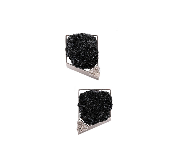 Jean Vendome 1970 Paris Rare Clips Earrings In 18Kt White Gold With Diamonds And Sphalerite Quartz