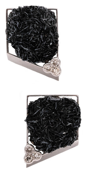 Jean Vendome 1970 Paris Rare Clips Earrings In 18Kt White Gold With Diamonds And Sphalerite Quartz