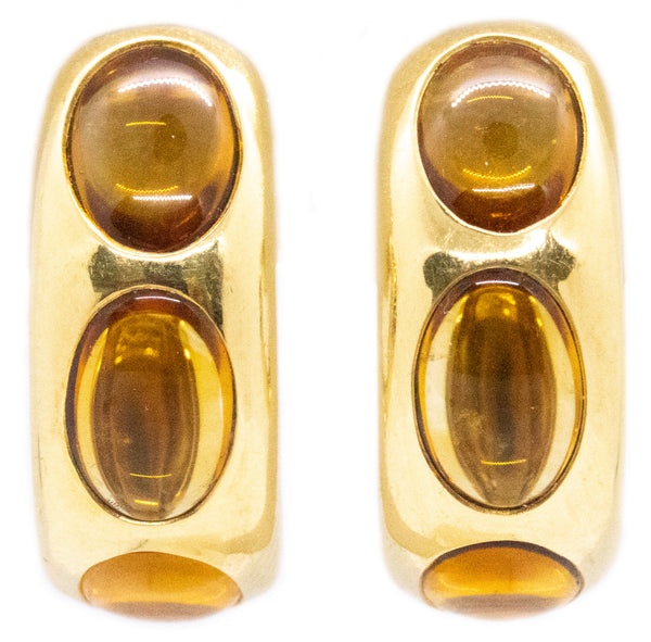 POMELLATO ITALY 18 KT HUGGIE HOOP EARRINGS WITH 12.06 Cts CITRINE CABOCHONS