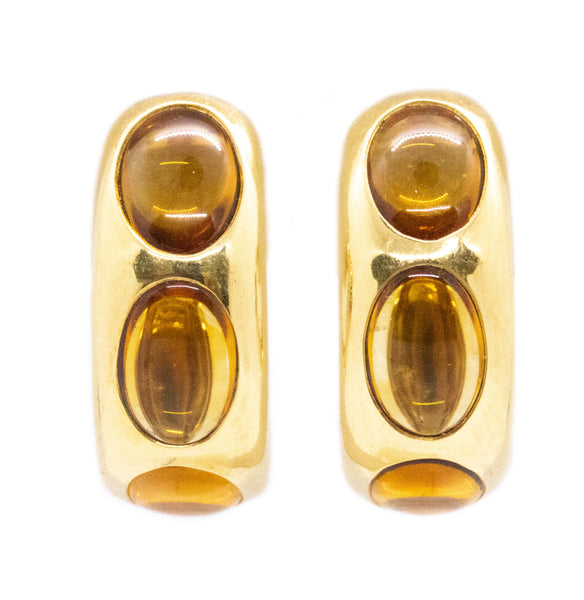 POMELLATO ITALY 18 KT HUGGIE HOOP EARRINGS WITH 12.06 Cts CITRINE CABOCHONS