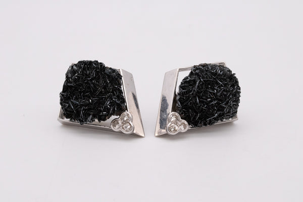Jean Vendome 1970 Paris Rare Clips Earrings In 18Kt White Gold With Diamonds And Sphalerite Quartz