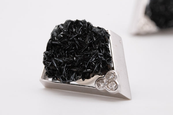 Jean Vendome 1970 Paris Rare Clips Earrings In 18Kt White Gold With Diamonds And Sphalerite Quartz