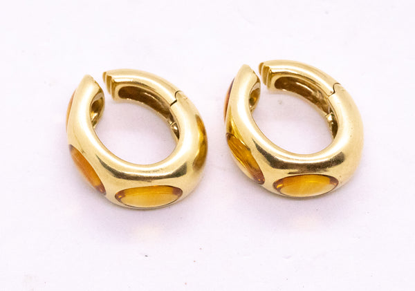 POMELLATO ITALY 18 KT HUGGIE HOOP EARRINGS WITH 12.06 Cts CITRINE CABOCHONS