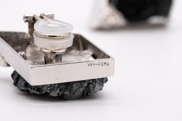 Jean Vendome 1970 Paris Rare Clips Earrings In 18Kt White Gold With Diamonds And Sphalerite Quartz