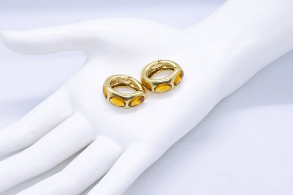 POMELLATO ITALY 18 KT HUGGIE HOOP EARRINGS WITH 12.06 Cts CITRINE CABOCHONS