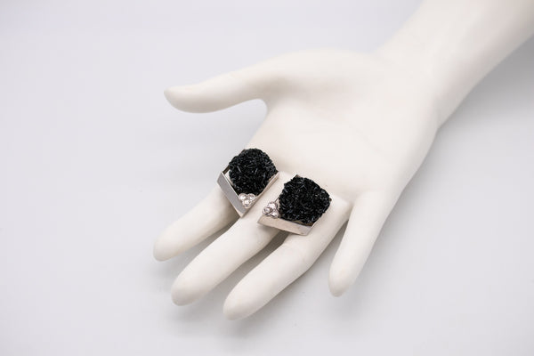 Jean Vendome 1970 Paris Rare Clips Earrings In 18Kt White Gold With Diamonds And Sphalerite Quartz