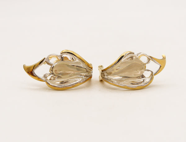 -Tiffany & Co 1977 Elsa Peretti Rock Quartz Lilies Clips On Earrings In 18Kt Yellow Gold