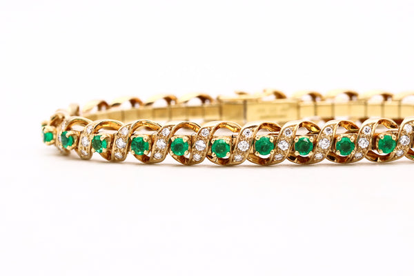 Gubelin 1960 Swiss 18Kt Yellow Gold Bracelet With 4.64 Ctw In Colombian Emeralds And Diamonds