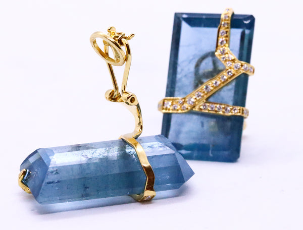 PAUL BINDER SWISS GIA CERTIFIED 77.9 CARATS AQUAMARINES & DIAMONDS 18 KT EARRINGS
