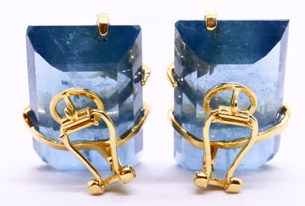 PAUL BINDER SWISS GIA CERTIFIED 77.9 CARATS AQUAMARINES & DIAMONDS 18 KT EARRINGS