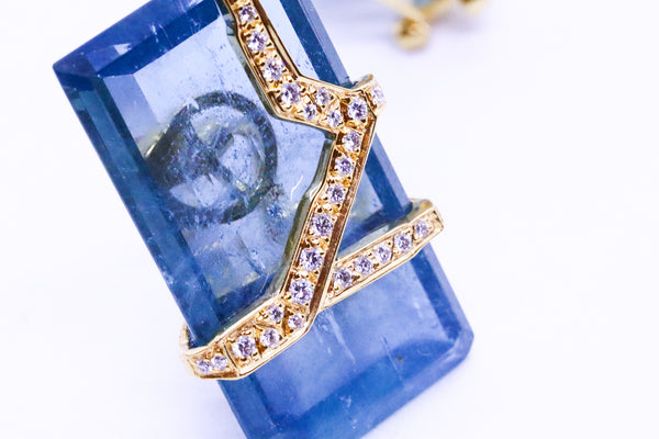 PAUL BINDER SWISS GIA CERTIFIED 77.9 CARATS AQUAMARINES & DIAMONDS 18 KT EARRINGS