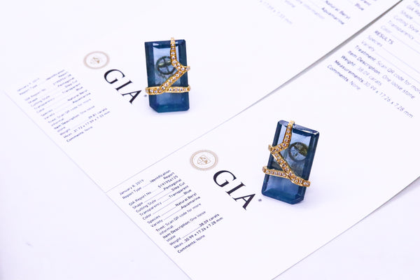 PAUL BINDER SWISS GIA CERTIFIED 77.9 CARATS AQUAMARINES & DIAMONDS 18 KT EARRINGS