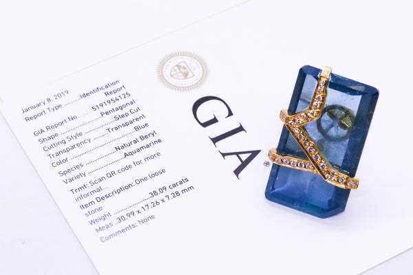 PAUL BINDER SWISS GIA CERTIFIED 77.9 CARATS AQUAMARINES & DIAMONDS 18 KT EARRINGS