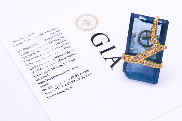 PAUL BINDER SWISS GIA CERTIFIED 77.9 CARATS AQUAMARINES & DIAMONDS 18 KT EARRINGS