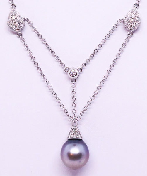 OROGI TAHITIAN GRAY PEARL ITALIAN 18 KT WHITE GOLD NECKLACE WITH DIAMONDS