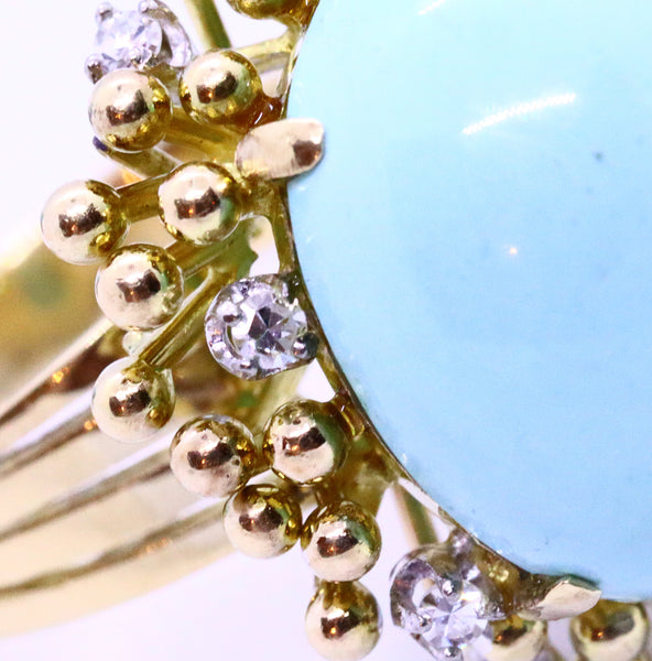 TURQUOISES & DIAMONDS SET IN 18 KT GOLD MID CENTURY