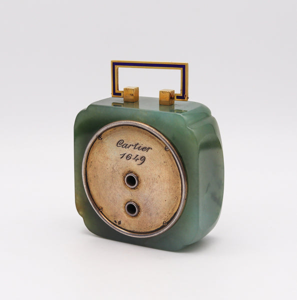 Cartier Paris 1920 Art Deco Chinoiserie Desk Clock In Nephrite Jade Enamel And 18Kt Gold