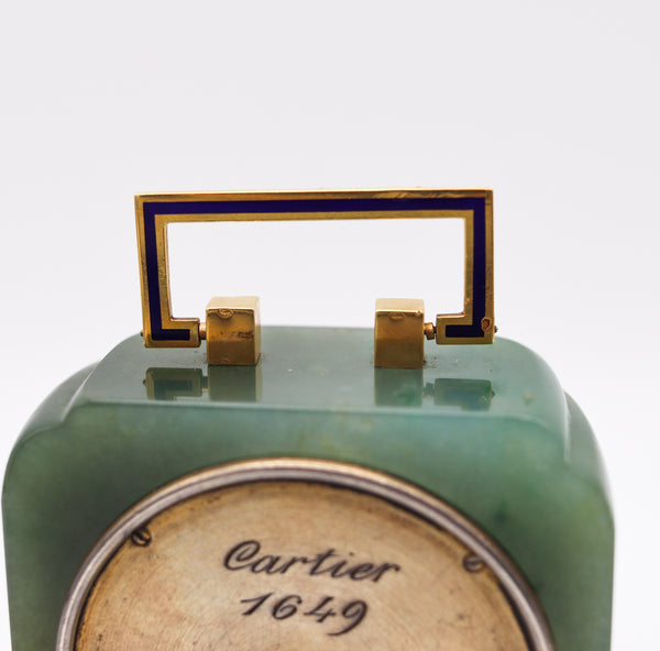 Cartier Paris 1920 Art Deco Chinoiserie Desk Clock In Nephrite Jade Enamel And 18Kt Gold