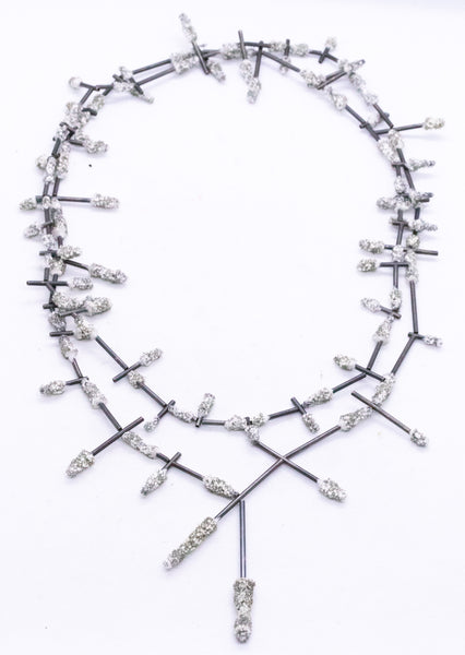 IRO KASKANI STERLING SILVER SAUTOIR NECKLACE WITH WHITE POWDER ENAMEL