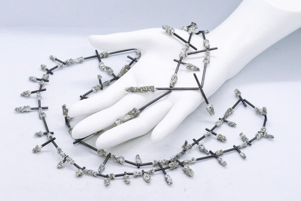 IRO KASKANI STERLING SILVER SAUTOIR NECKLACE WITH WHITE POWDER ENAMEL