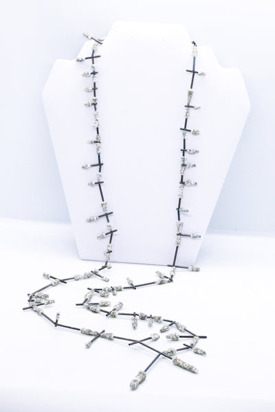 IRO KASKANI STERLING SILVER SAUTOIR NECKLACE WITH WHITE POWDER ENAMEL