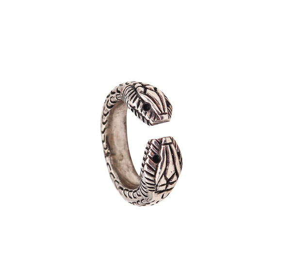 -French Etruscan Revival Snakes Cuff Ring In Solid .925 Sterling Silver