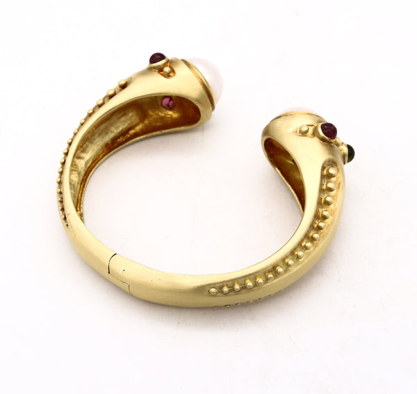 Marlene Stowe Cuff Bracelet In 18Kt Brushed Gold With Mabe Pearls And Tourmalines
