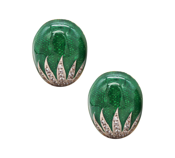 BRUNO GUIDI 1960 Enameled Clips-On Earrings In 18Kt Gold With 2.16 Cts In Diamonds