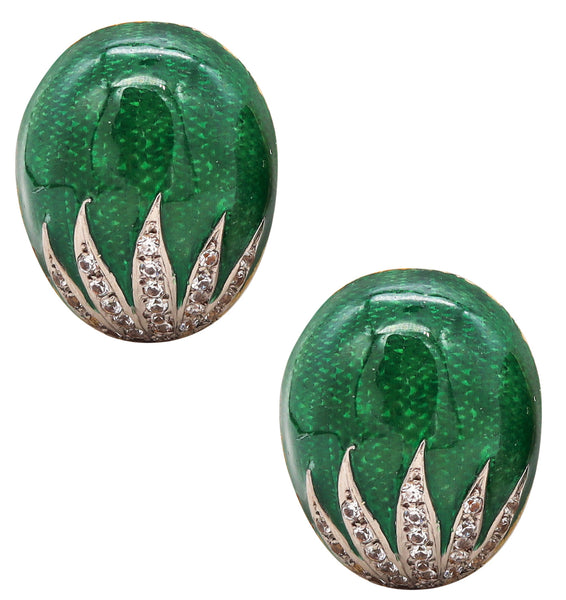BRUNO GUIDI 1960 Enameled Clips-On Earrings In 18Kt Gold With 2.16 Cts In Diamonds