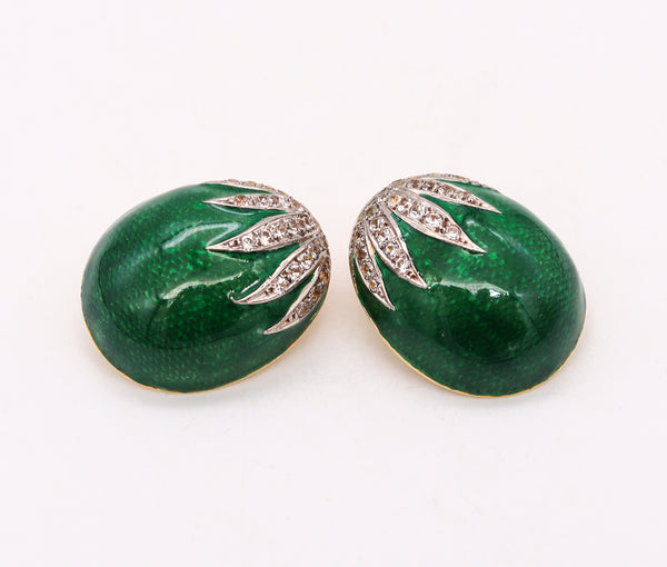 BRUNO GUIDI 1960 Enameled Clips-On Earrings In 18Kt Gold With 2.16 Cts In Diamonds