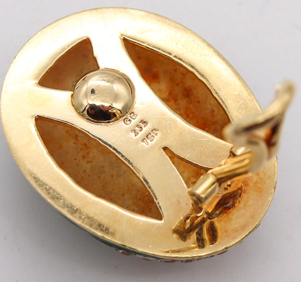 BRUNO GUIDI 1960 Enameled Clips-On Earrings In 18Kt Gold With 2.16 Cts In Diamonds