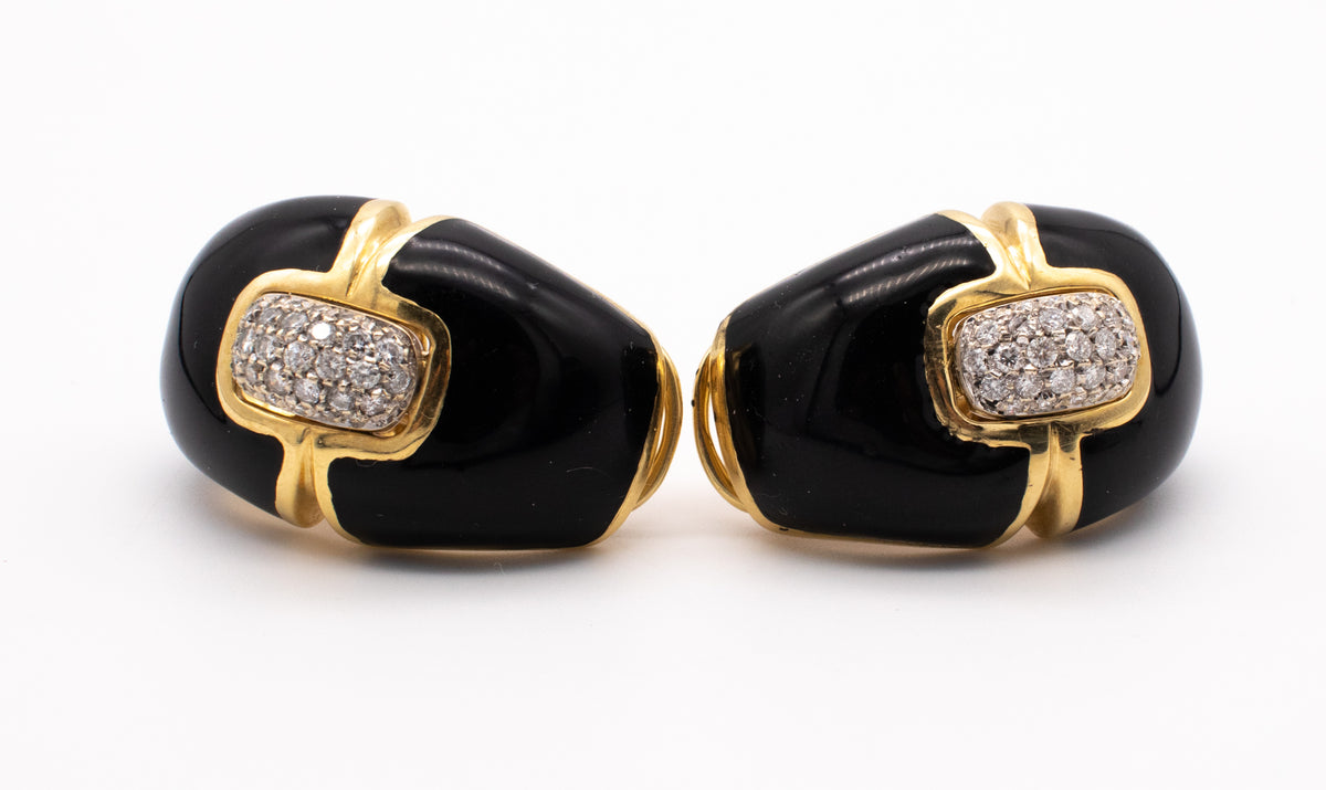 Roberto Legnazzi 18Kt Yellow Gold Earrings With Black Enamel And 1.16 ...
