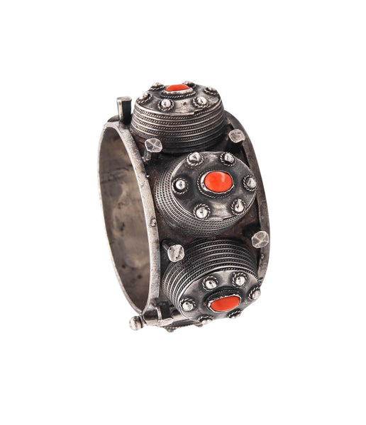 -French Art Deco 1930 Geometric Bracelet Bangle In Solid Sterling Silver