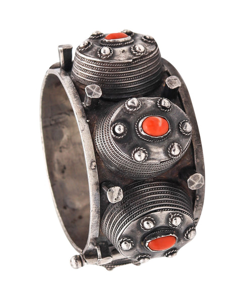 -French Art Deco 1930 Geometric Bracelet Bangle In Solid Sterling Silver