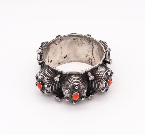 -French Art Deco 1930 Geometric Bracelet Bangle In Solid Sterling Silver