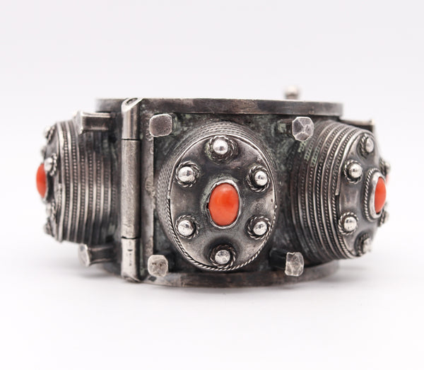 -French Art Deco 1930 Geometric Bracelet Bangle In Solid Sterling Silver