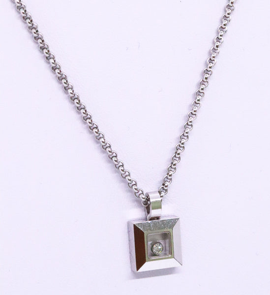 CHOPARD 18 KT WHITE GOLD HAPPY DIAMOND NECKLACE PENDANT & CHAIN