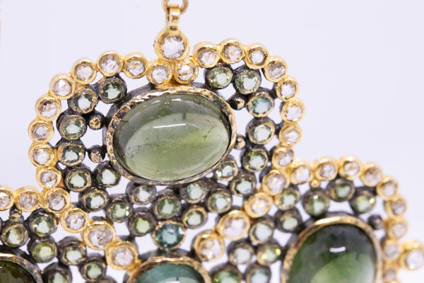 DRESS 18 KT LONG EARRINGS WITH 39.06 Cts OF DIAMONDS & GREEN TOURMALINE