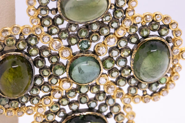 DRESS 18 KT LONG EARRINGS WITH 39.06 Cts OF DIAMONDS & GREEN TOURMALINE