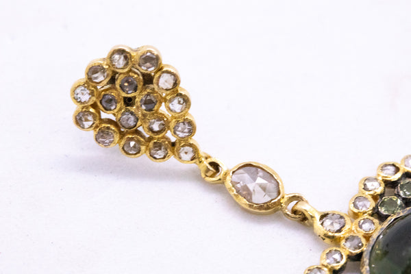 DRESS 18 KT LONG EARRINGS WITH 39.06 Cts OF DIAMONDS & GREEN TOURMALINE