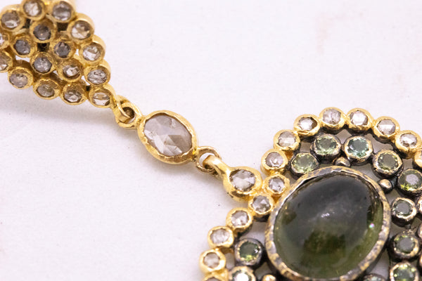 DRESS 18 KT LONG EARRINGS WITH 39.06 Cts OF DIAMONDS & GREEN TOURMALINE