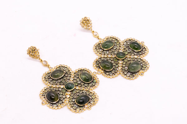 DRESS 18 KT LONG EARRINGS WITH 39.06 Cts OF DIAMONDS & GREEN TOURMALINE