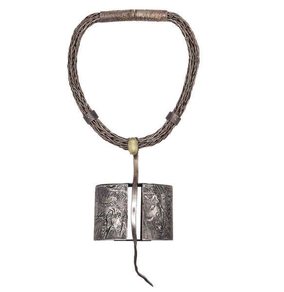 -Rena Beatrice Koopman 1978 Rare Sculptural Necklace In Sterling With Moonstone