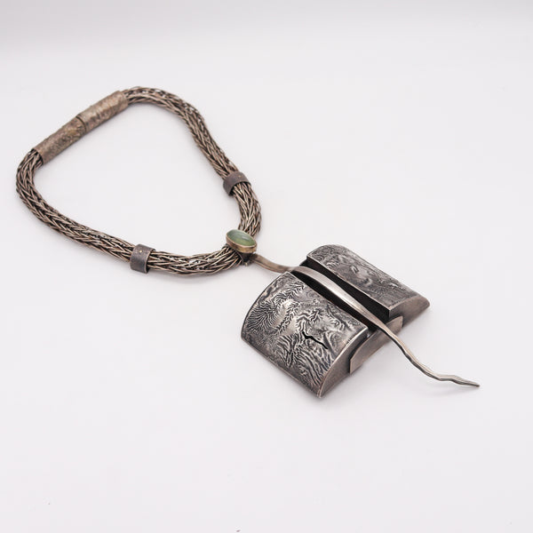 -Rena Beatrice Koopman 1978 Rare Sculptural Necklace In Sterling With Moonstone