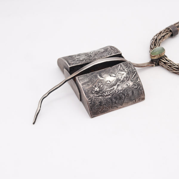 -Rena Beatrice Koopman 1978 Rare Sculptural Necklace In Sterling With Moonstone