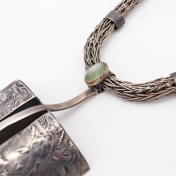 -Rena Beatrice Koopman 1978 Rare Sculptural Necklace In Sterling With Moonstone