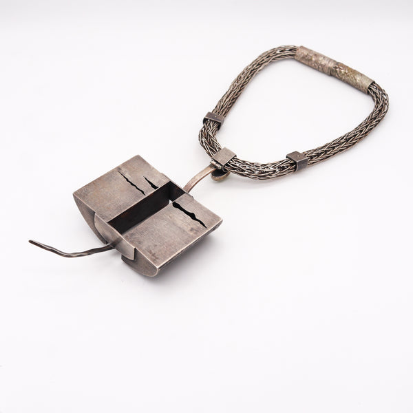 -Rena Beatrice Koopman 1978 Rare Sculptural Necklace In Sterling With Moonstone