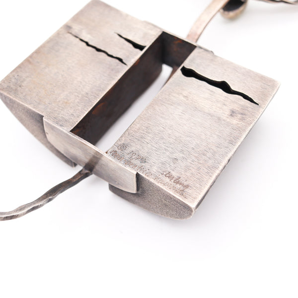 -Rena Beatrice Koopman 1978 Rare Sculptural Necklace In Sterling With Moonstone