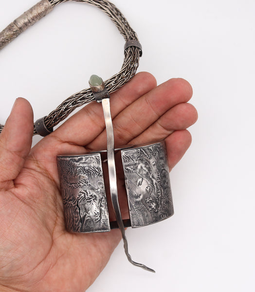 -Rena Beatrice Koopman 1978 Rare Sculptural Necklace In Sterling With Moonstone