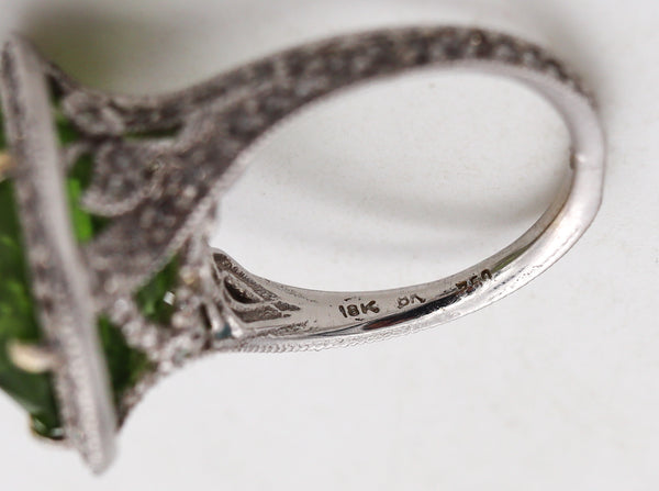 AGL Certified Cocktail Ring In 18Kt White Gold With 15.13 Cts Burmese Peridot & Diamonds